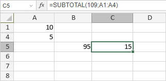 Fonction SUBTOTAL