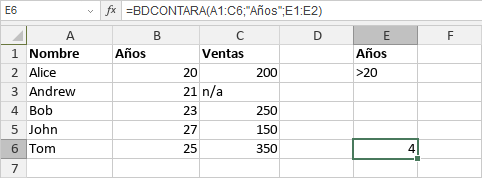 Función BDCONTARA