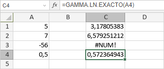 Función GAMMA.LN.EXACTO