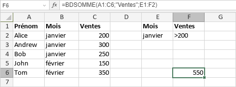 Fonction BDSOMME