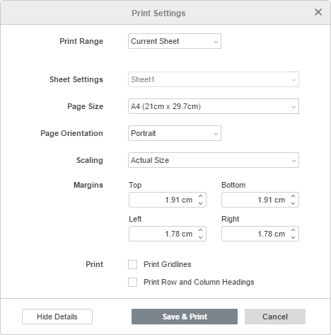 Print Settings window