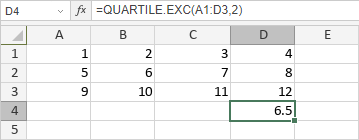 Функция QUARTILE.EXC