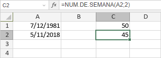 Función NUM.DE.SEMANA