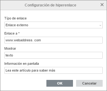 ventana Configuración de hiperenlace