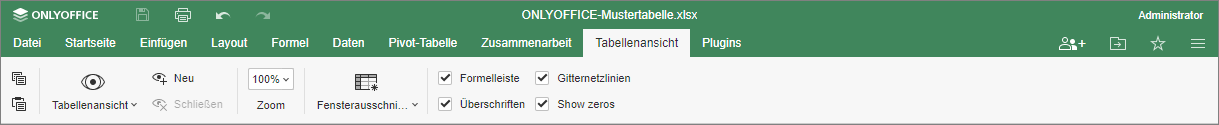 Registerkarte Tabellenansicht