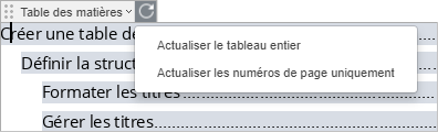 Actualiser la table des matières