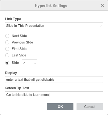 Hyperlink Settings window