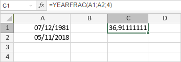 Fonction FRACTION.ANNEE