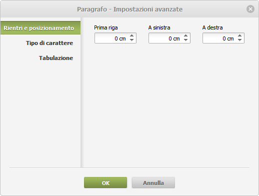 Impostazioni del paragrafo - Rientri e posizionamento