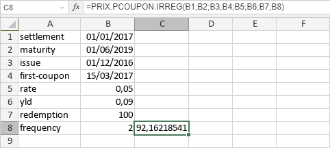 Fonction PRIX.PCOUPON.IRREG