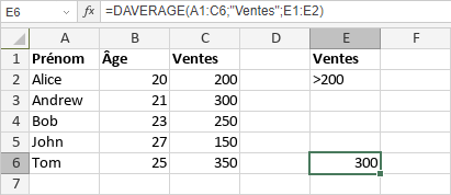 Fonction DAVERAGE