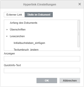 Fenster Einstellungen Hyperlink