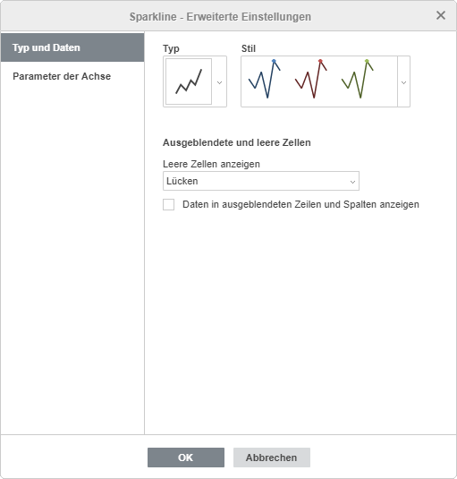 Sparkline- Erweiterte Einstellungen