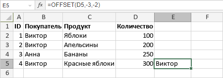 Функция OFFSET