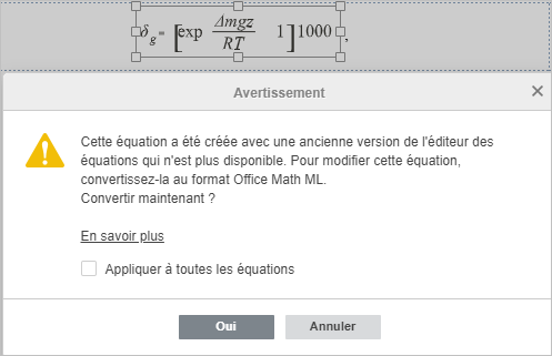 Conversion des équations