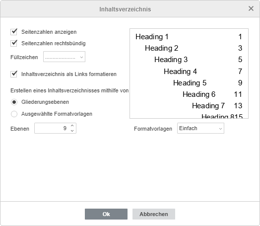 Fenstern Inhaltsverzeichnis - Einstellungen