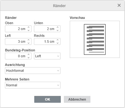 Benutzerdefinierte Seitenränder