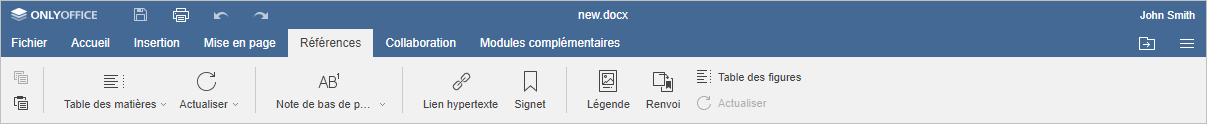 L'onglet Références