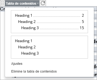 Opciones de Tabla de Contenidos