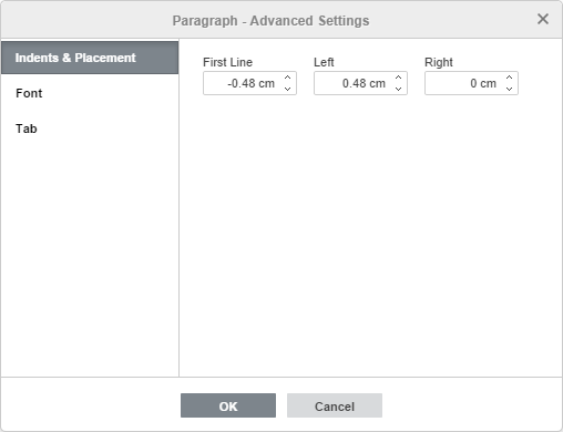 Paragraph Properties - Indents & Placement tab