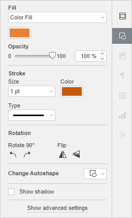 Shape settings tab