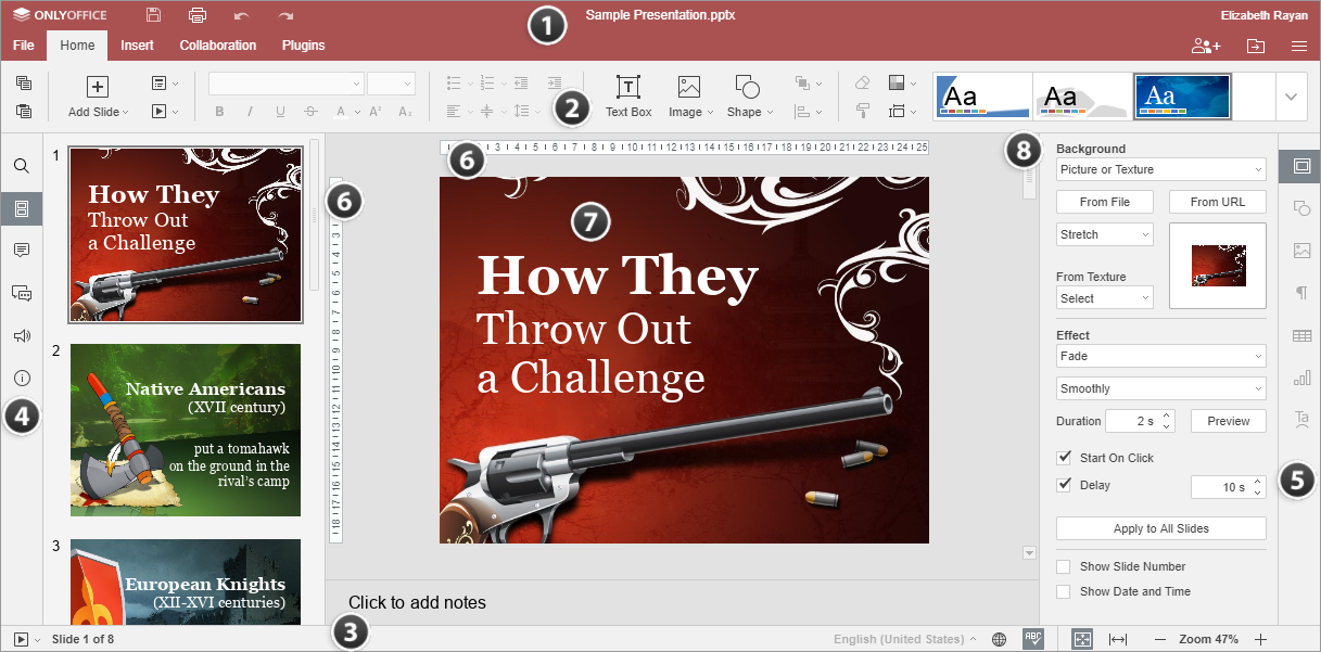 Online Presentation Editor window