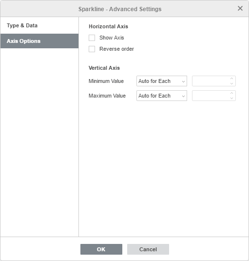 Sparkline Advanced Settings window