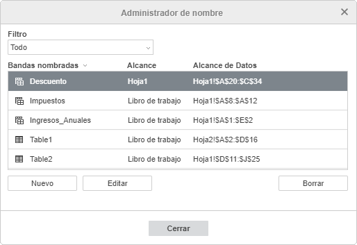 Ventana organizador de nombres